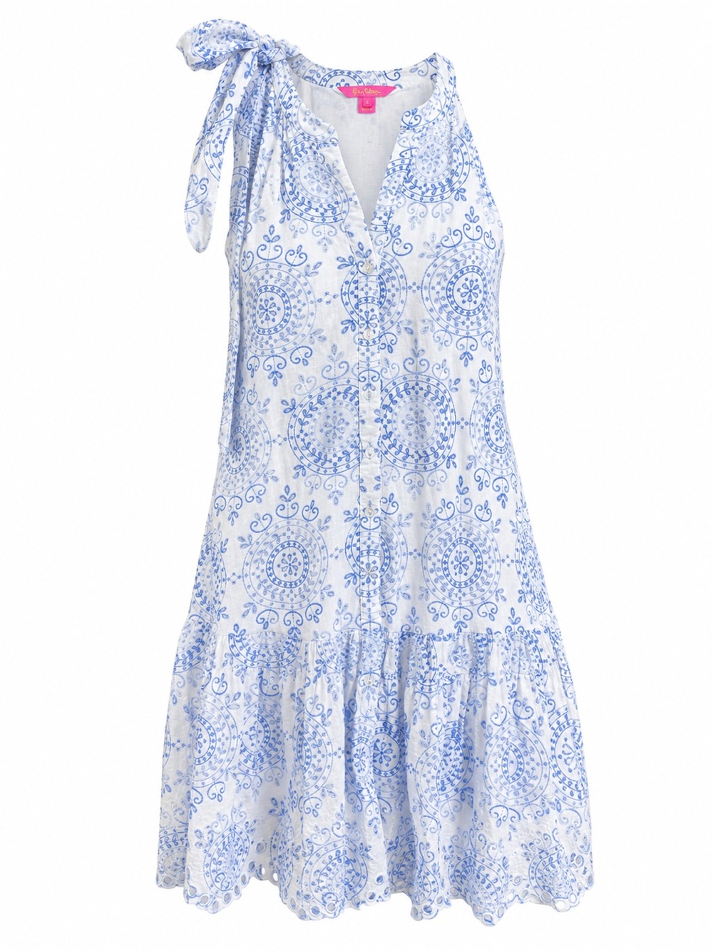 Lilly Pulitzer Kiri Eyelet Midi Dress Blue White Embroidered size Small